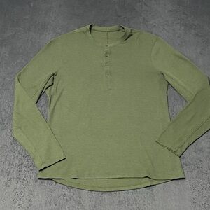 Lululemon Shift Stitch Henley Shirt Mens M Green Thermal Waffle Knit Long Sleeve
